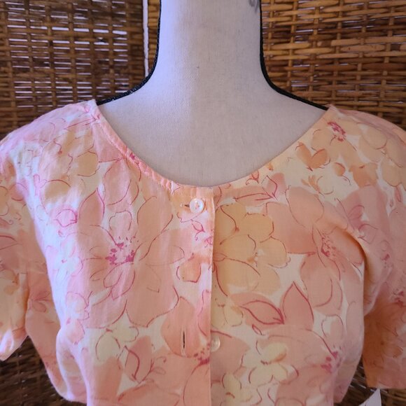 VTG NWT Liz Claiborne Lizsport Field of Flowers Blouse Linen Blend SZ L Button - Picture 3 of 5